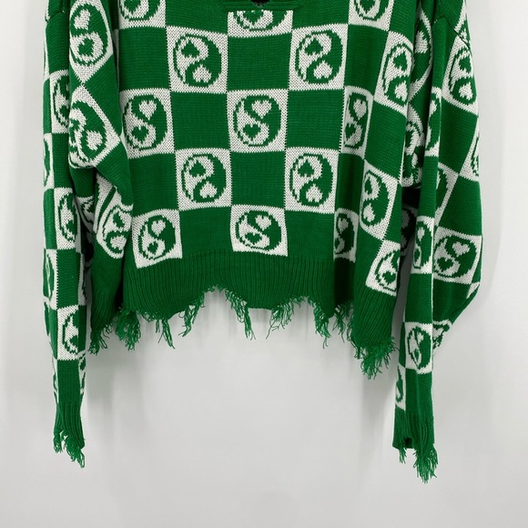 Just Polly Green Mini Yin Yang Destructed Sweater Size 4X Juniors - Picture 3 of 7